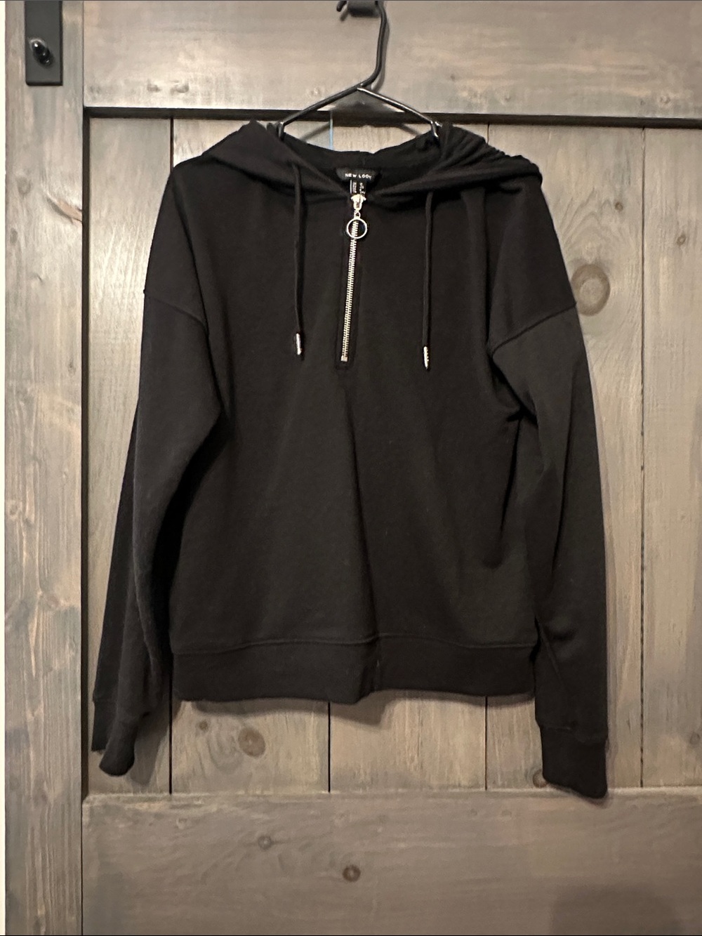 New Look Women’s Black Half-Zip Hooded Sweatshirt with Ring Pull